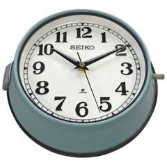 1970s Seiko Blue White Vintage Vintage Industrial Antique Steel Quartz Wall Clock 