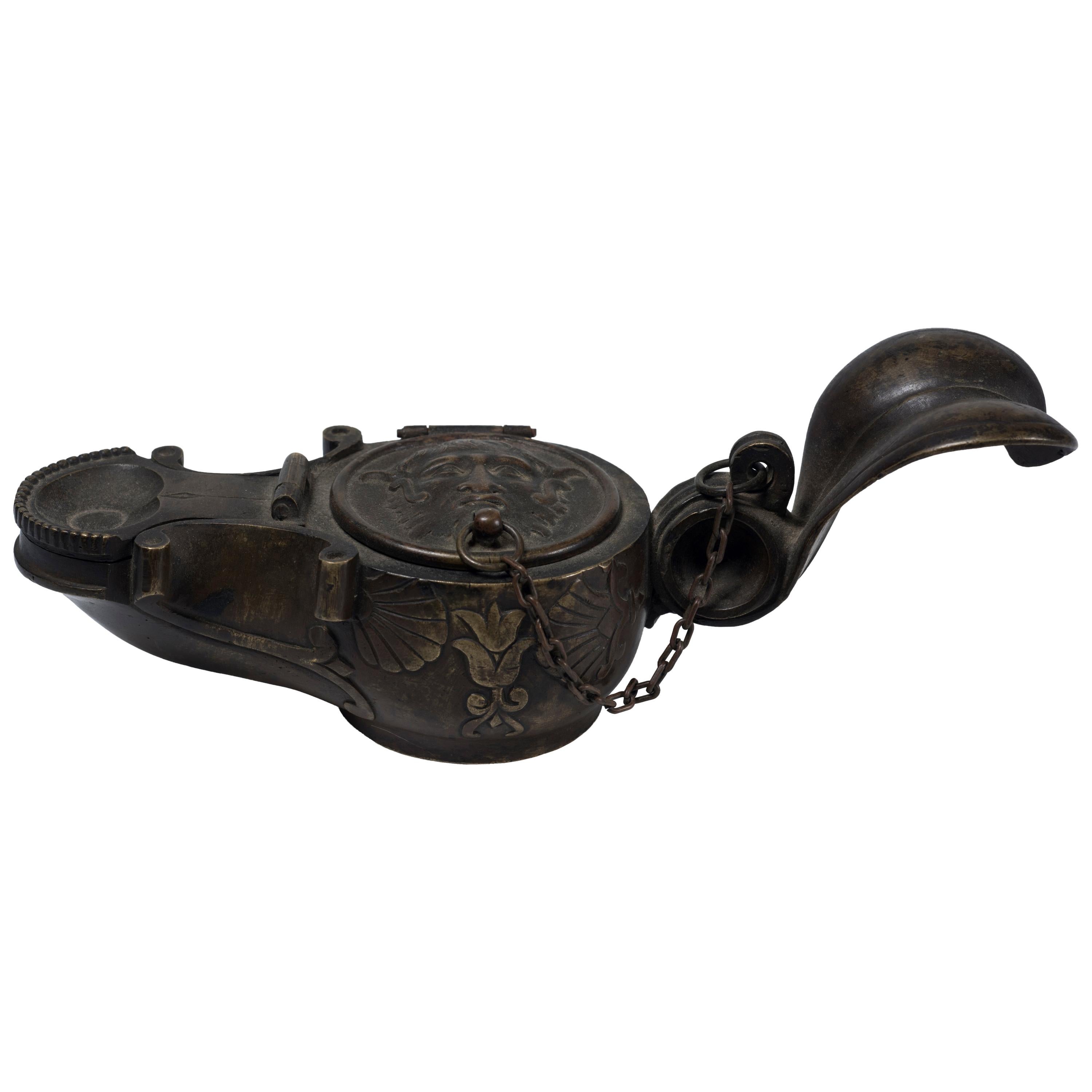Ancient Bronze Oil Lamp, Italian Manufacture, Rome, Beginning of 1800