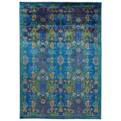 Contemporary Blue Silk Area Rug