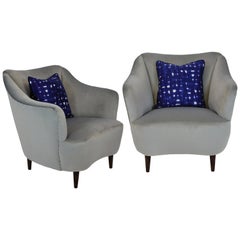 Pair of Midcentury Italian Armchairs in Silver Velvet