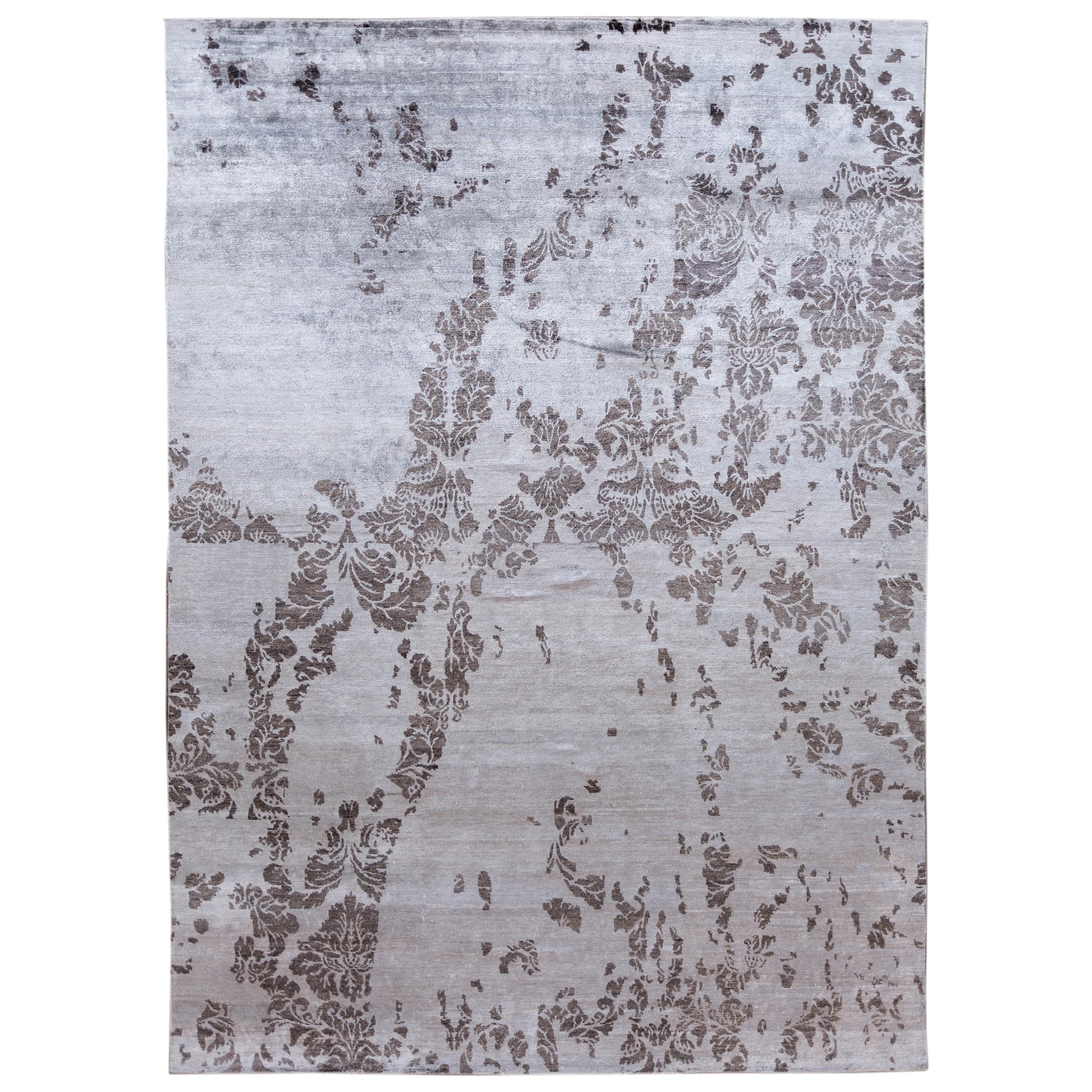 Contemporary Abstract Cream, Gold and Grey Wool and Silk Rug For Sale ...