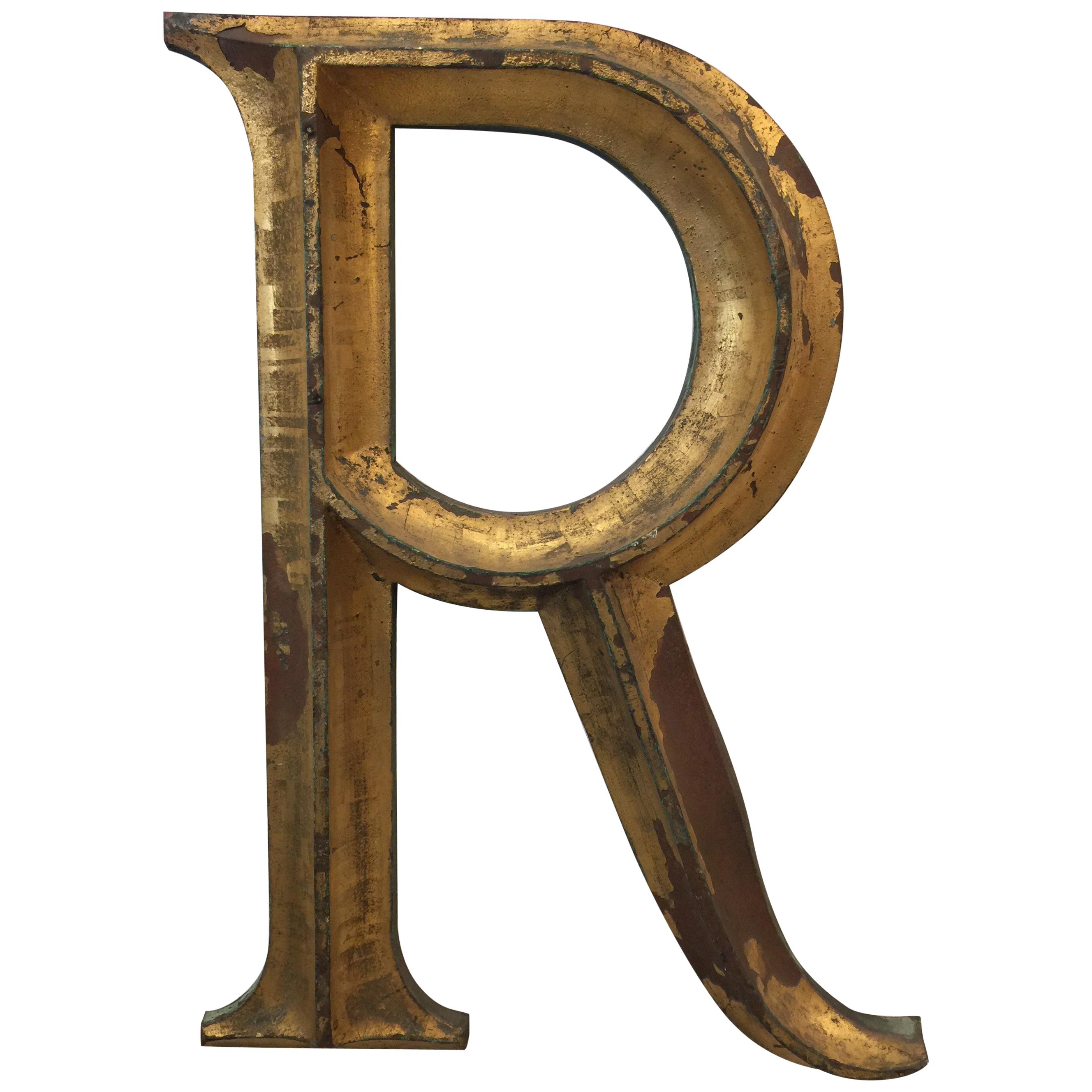 19th Century Gilded Cast Bronze Letter "R"