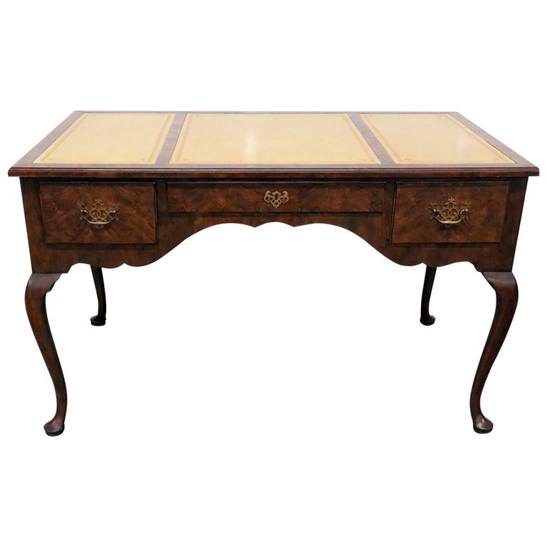 Baker Queen Anne Style Leather Top Desk For Sale at 1stdibs