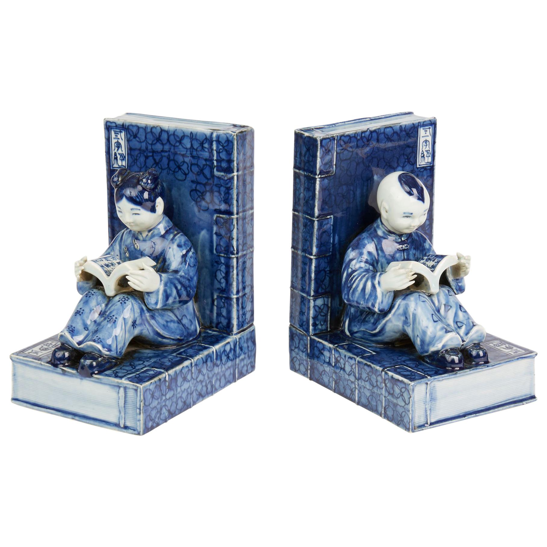 Pair of Chinese Republic Porcelain Figural Bookends