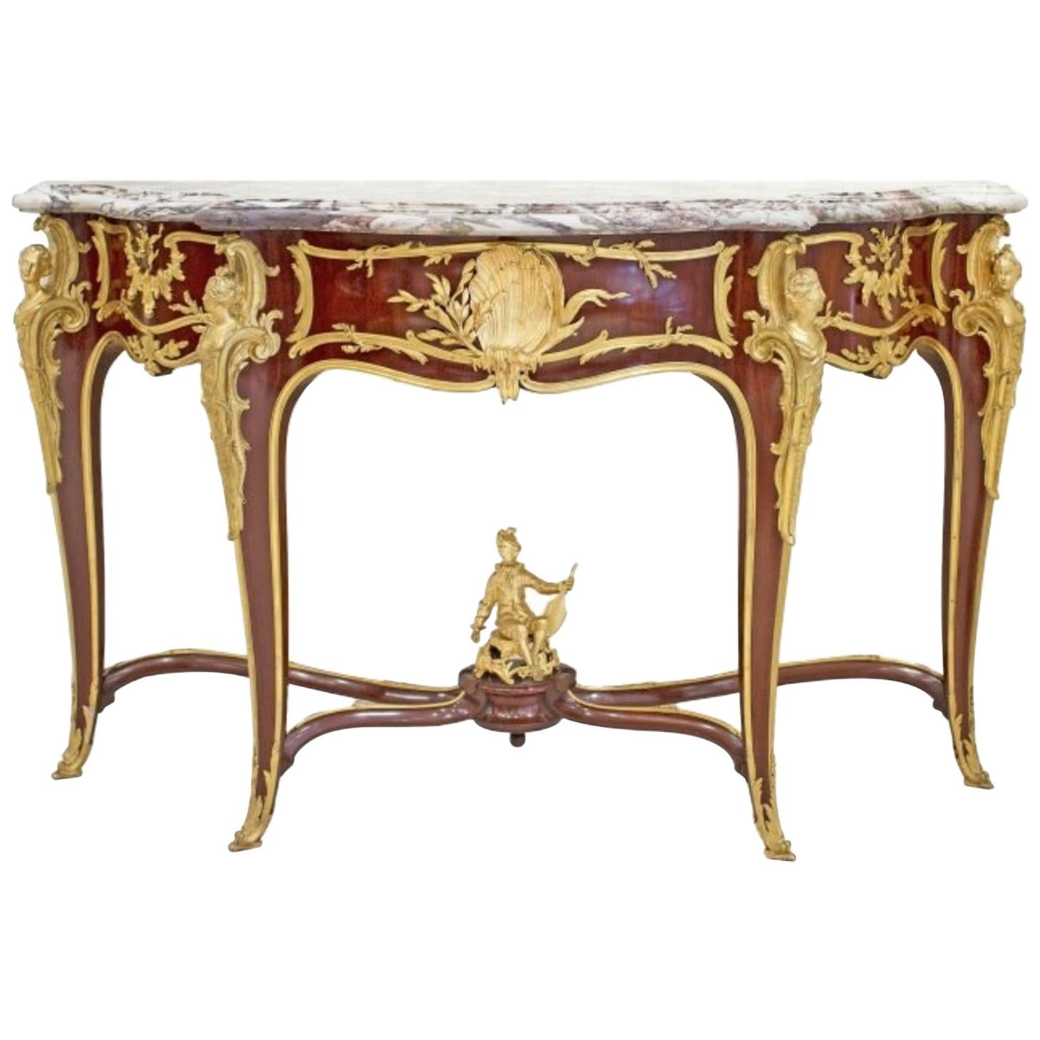 Table console en bois de violette montée en bronze doré Francois Linke