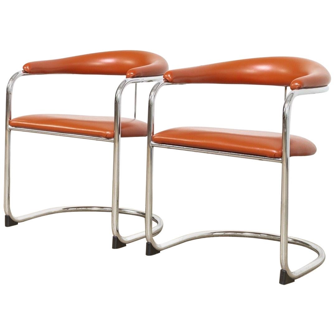 Mid Century Bauhaus Design Anton Lorenz Chrome and Vinyl Cantilever Chairs For Sale