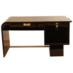 Antique Small Art Deco Desk, Black and Chrome, France, circa 1925