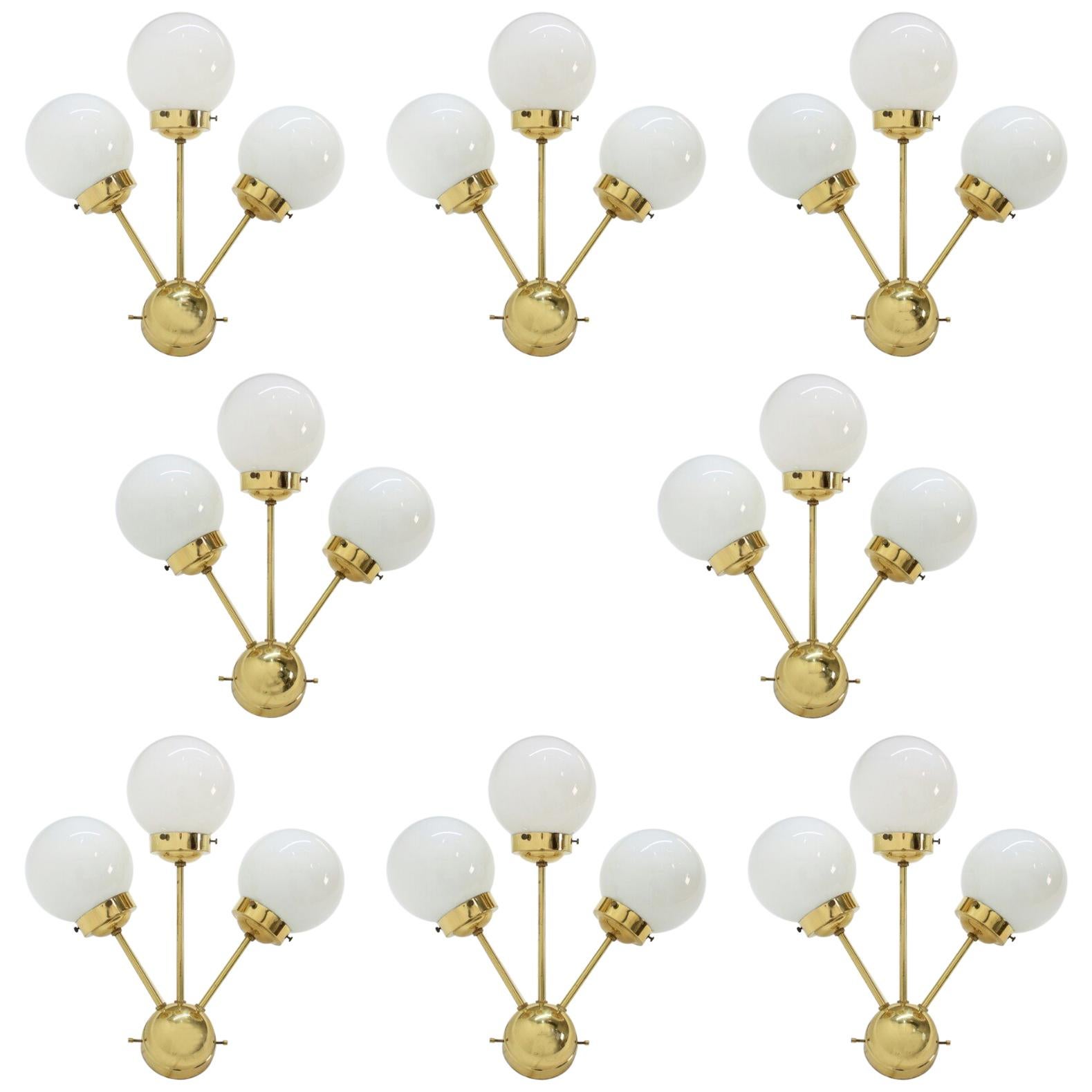 Set of Eight SPACE AGE Sputnik Brass Wall Lamps, 1970s For Sale