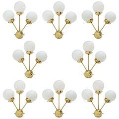 Set of Eight SPACE AGE Sputnik Brass Wall Lamps, 1970s