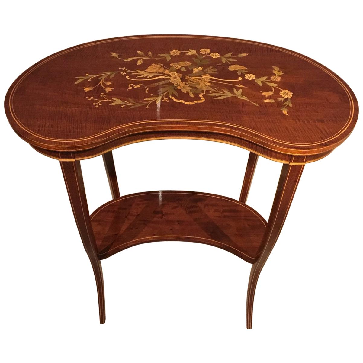 Mahogany Inlaid Edwardian Period Kidney Shaped Occasional Table For Sale