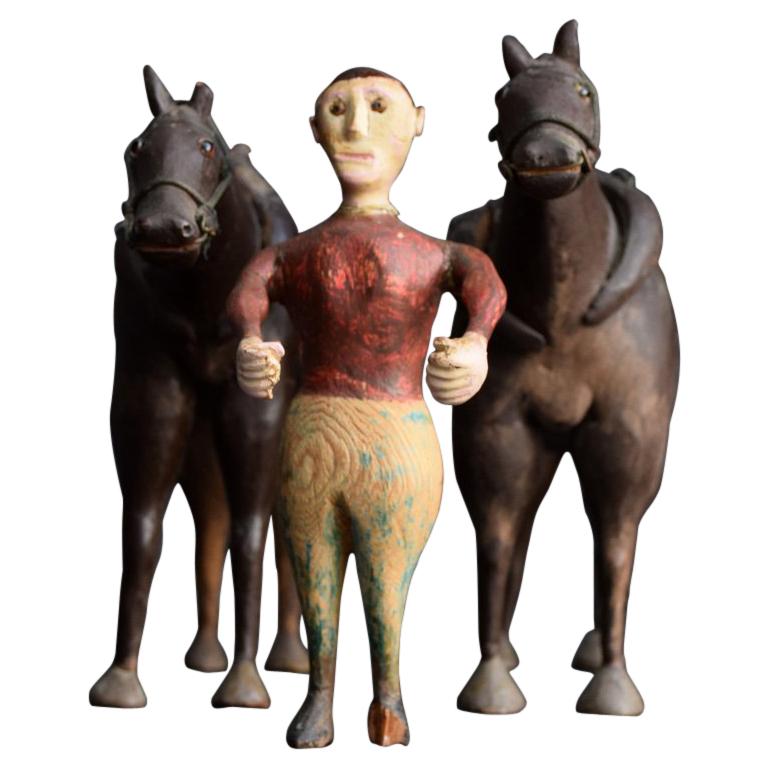 Early 20th Century French Folk Art Horse and Jockey Figures