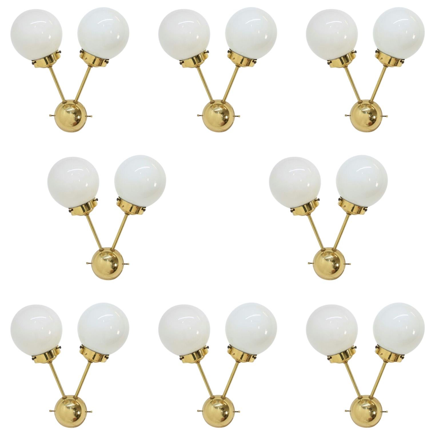 Set of Eight SPACE AGE Sputnik Brass Wall Lamps - 1970s