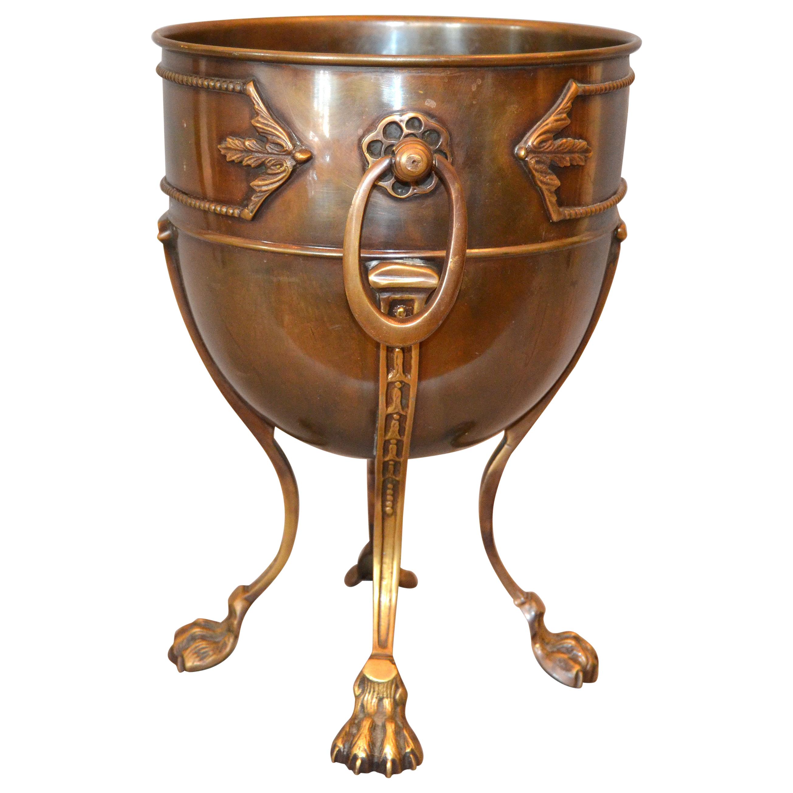 Vintage Handcrafted Ornate Bronze Wine Bucket, Ice Bucket with Claw Feet