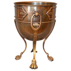 Vintage Handcrafted Ornate Bronze Wine Bucket, Ice Bucket with Claw Feet