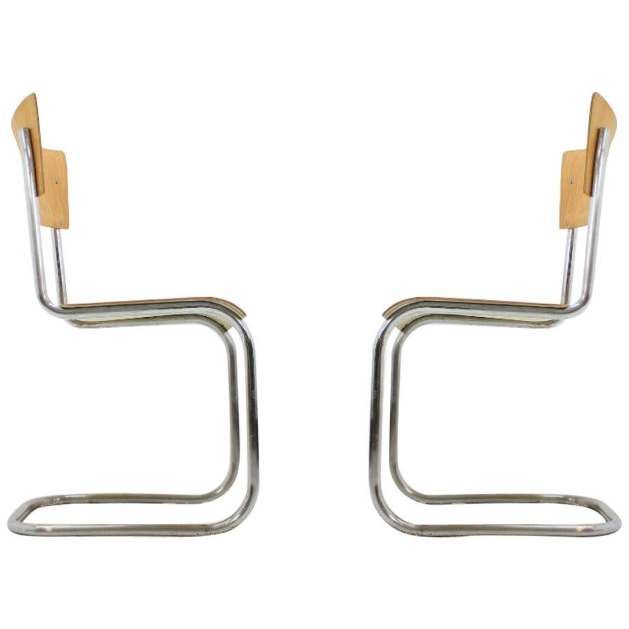 Pair of Chrome Bauhaus Robert Slezák Chairs, 1930s