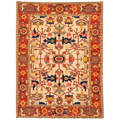 New Afghan Classic Serapi Design Rug with Ivory, Blue and Rust Colors in Wool