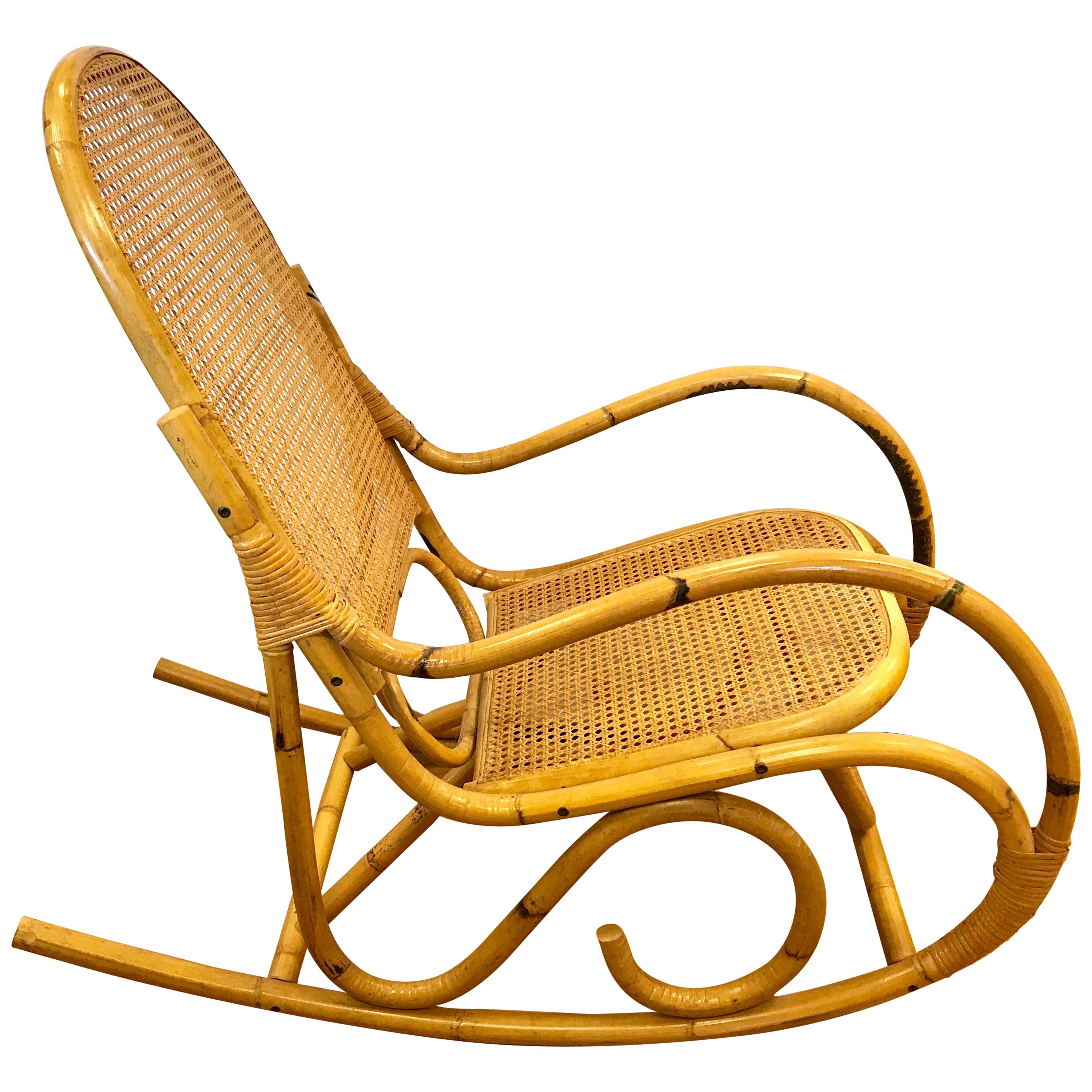 Mid-Century Modern Bamboo Rocker Rocking Chair