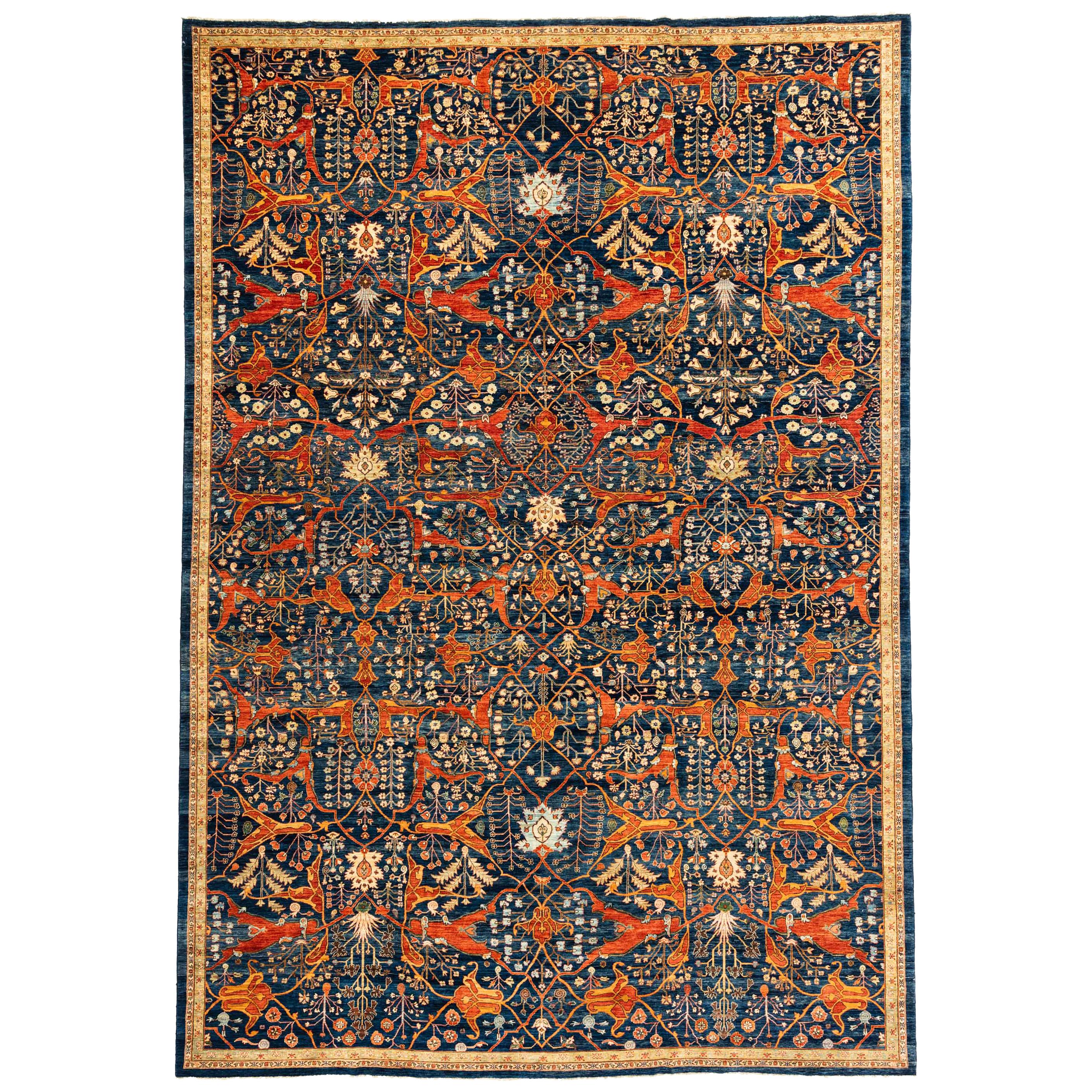 All-Over Design New Afghanistan Transitional Carpet with Blue, Yellow and Rust