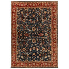New Afghanistan Carpet with Navy Field and Red Border All-Over Design
