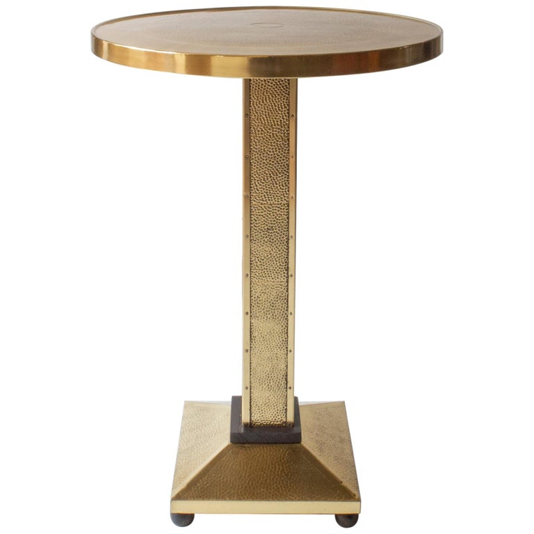 Rare Secessionist Hammered Brass and Painted Pedestal Table at 1stDibs
