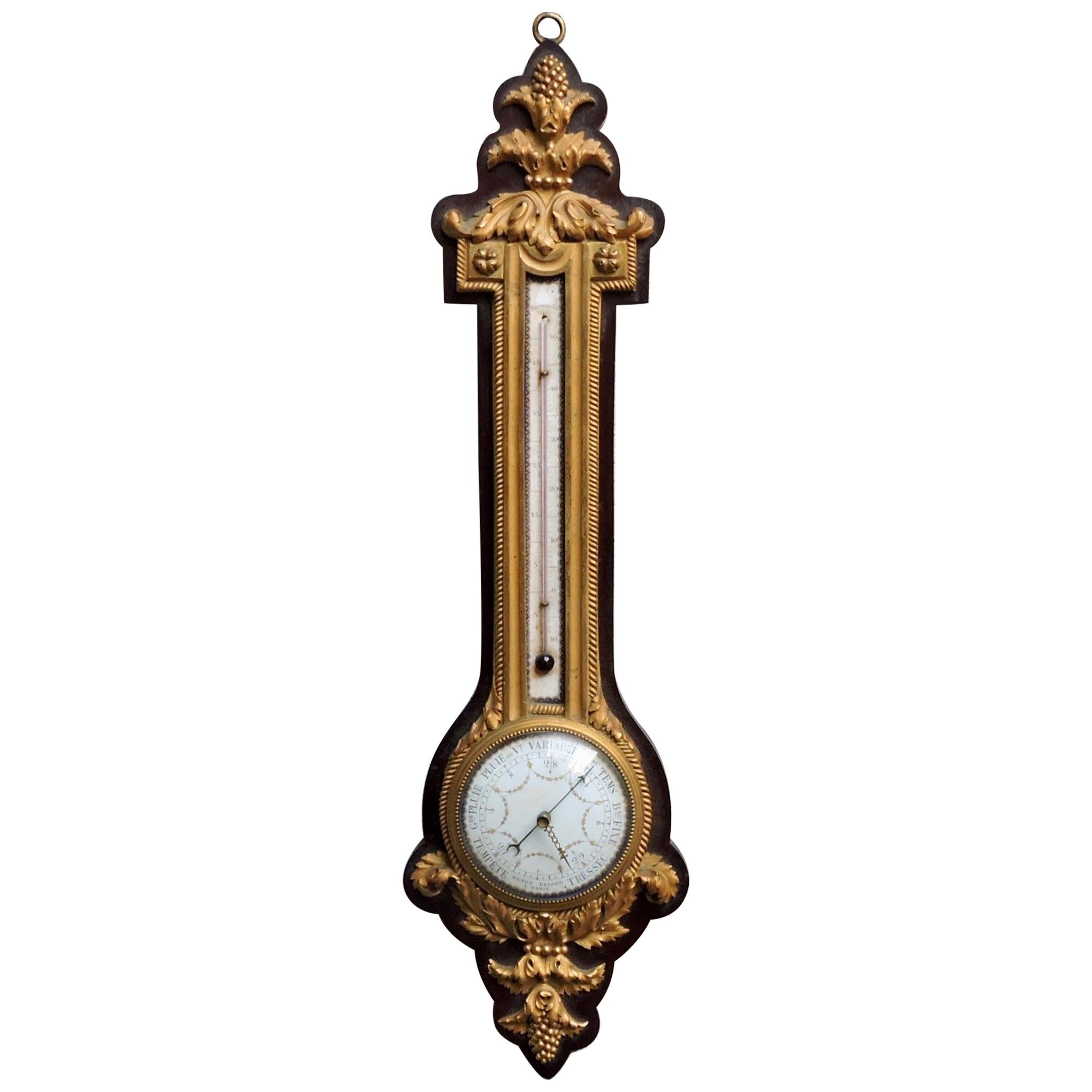 French 19th Century Ormolu Barometer and Thermometer by Henry Dasson
