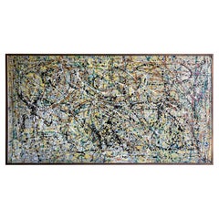 1970s Abstract Expressionist Enamel and Oil on Board Drip Painting