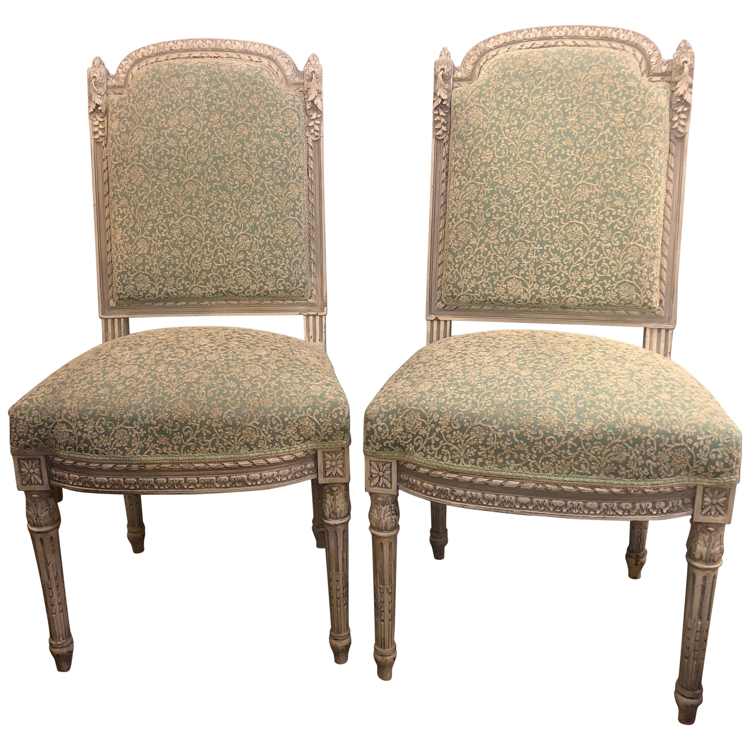 Pair of 19th-20th Century Paint Decorated Louis XVI Style Swedish Side Chairs