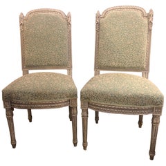 Antique Pair of 19th-20th Century Paint Decorated Louis XVI Style Swedish Side Chairs