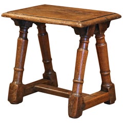 18th Century French Louis XIII Carved Oak Stool