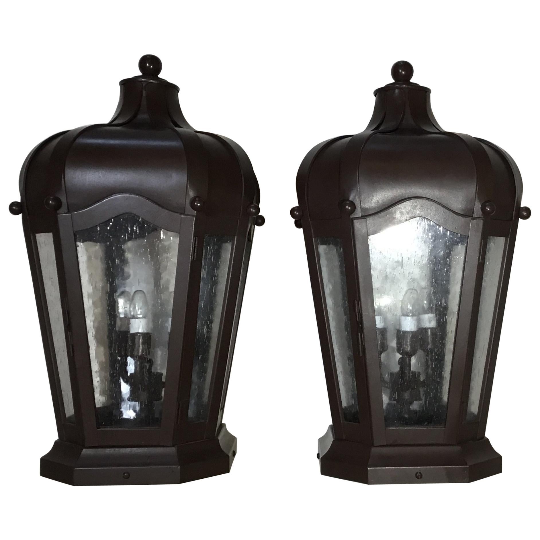 Pair of Handcrafted Solid Brass Post Lantern