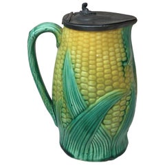 English Victorian Majolica Corn Pitcher, circa 1890