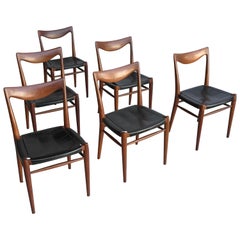 Rastad and Relling Six Bambi Dining Chairs in Teak and Leather by Gustav Bahus