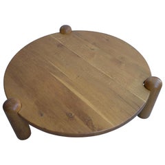 Extra Large Oak Round Coffee Table in Style of Charlotte Perriand, France, 1960s