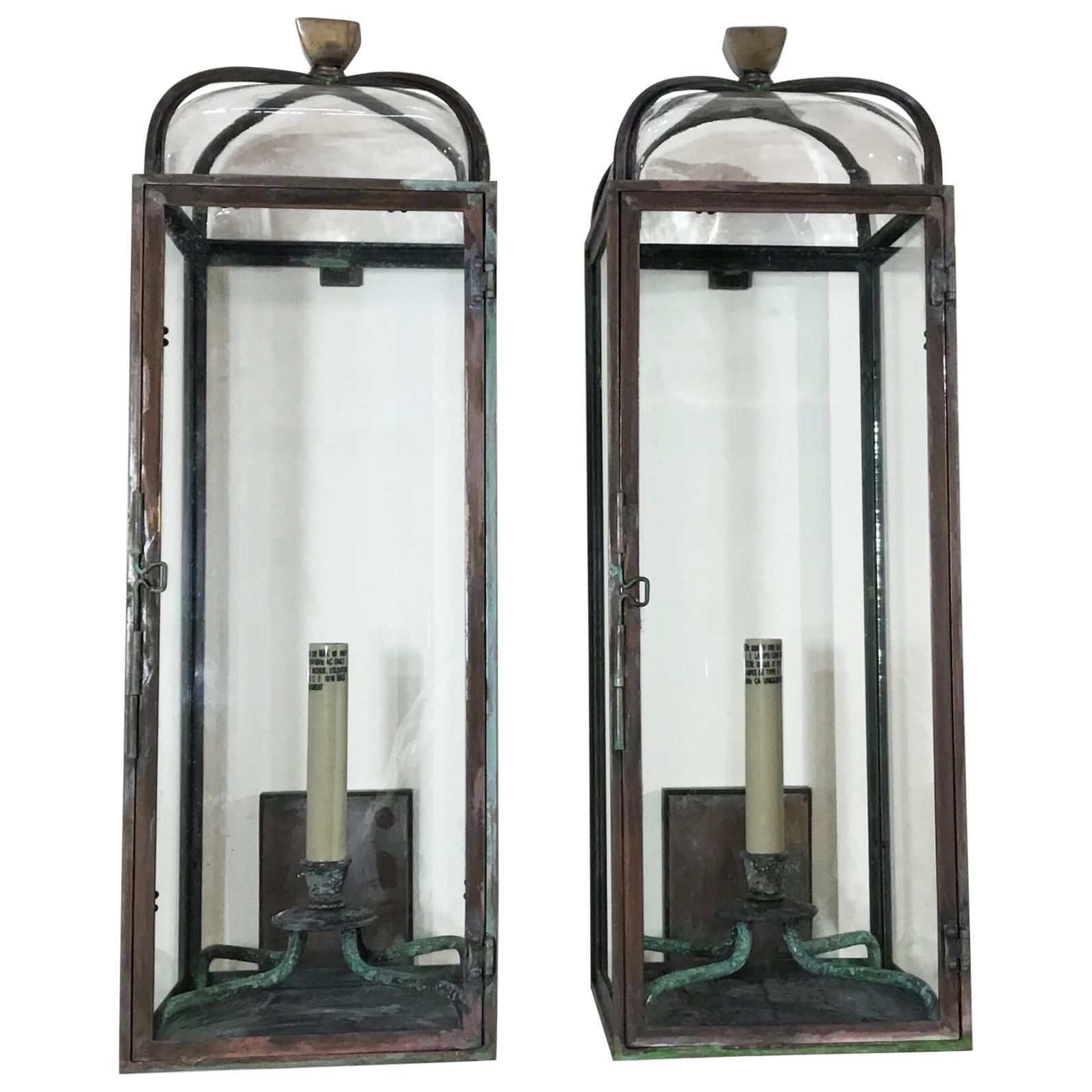 Pair of Handcrafted Solid Bronze and Brass Wall Lantern
