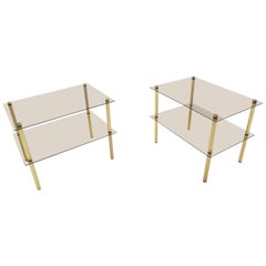 Lovely Pair Smoked Glass and Brass Side Tables, Germany, 1970s