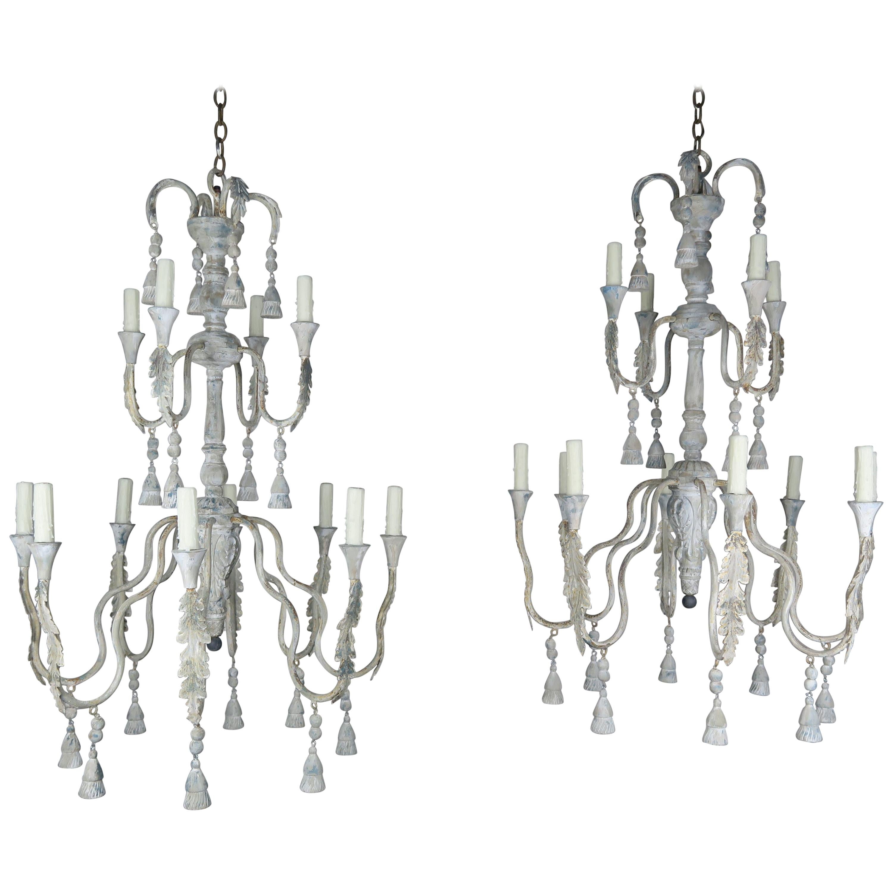 2-Tier Painted Cream Colored Chandeliers with Tassels by Melissa Levinson