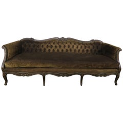 19th Century French Walnut Tufted Leather Sofa with Loose Seat Cushion