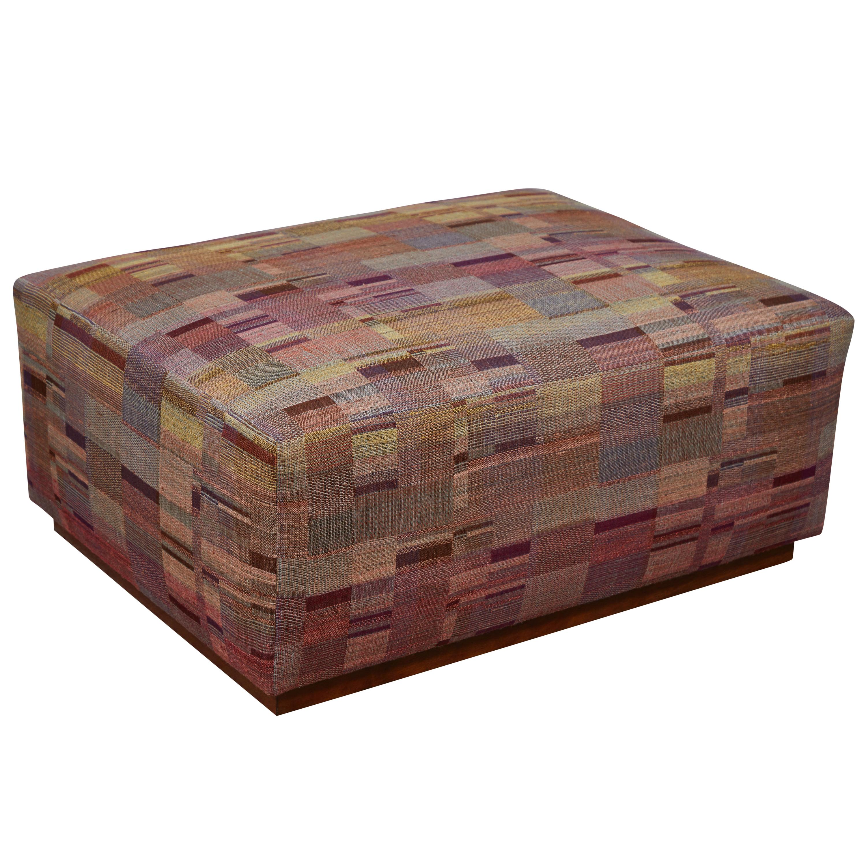 Ottoman Covered in Handwoven Indian Fabric For Sale