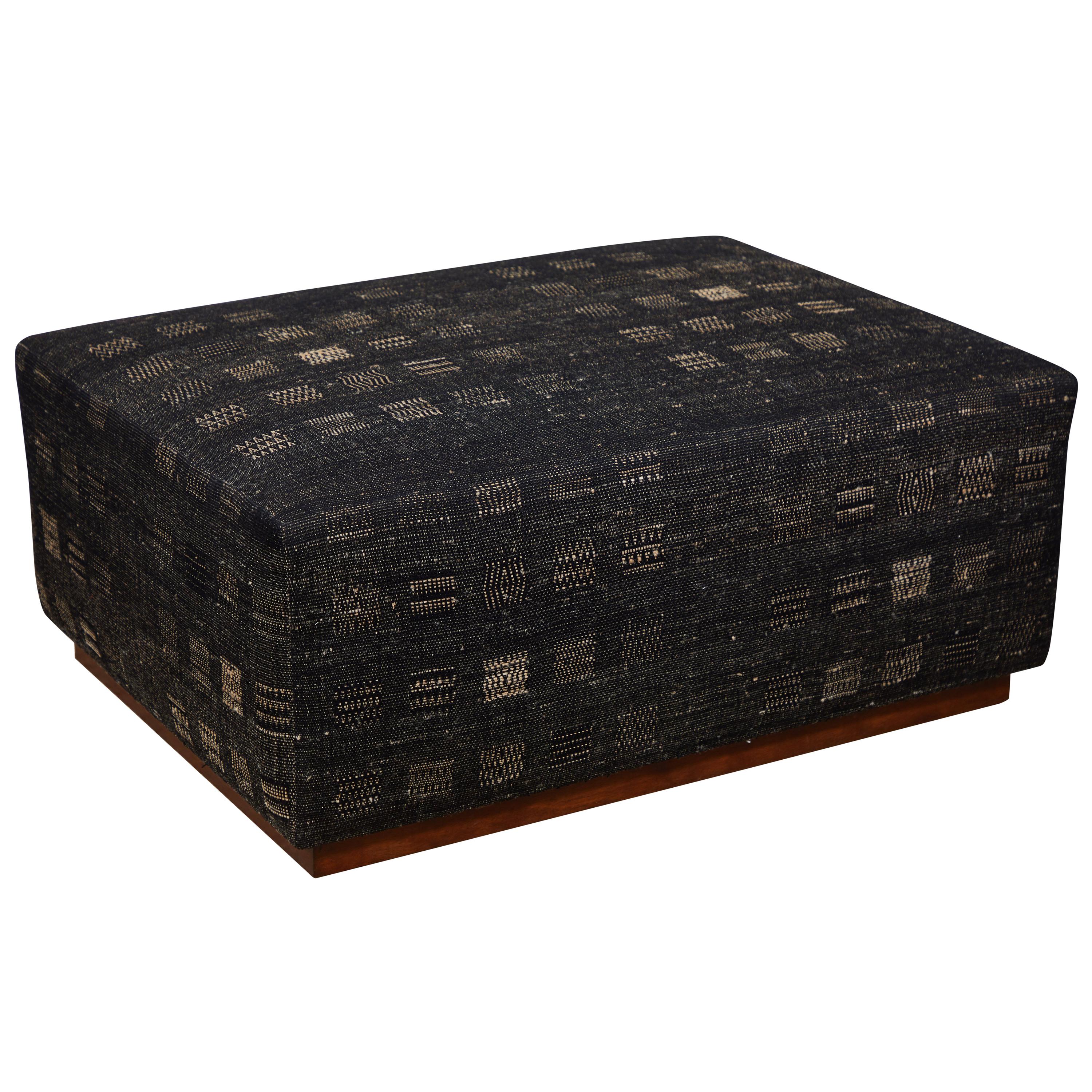 Ottoman Covered in Handwoven Indian Fabric For Sale