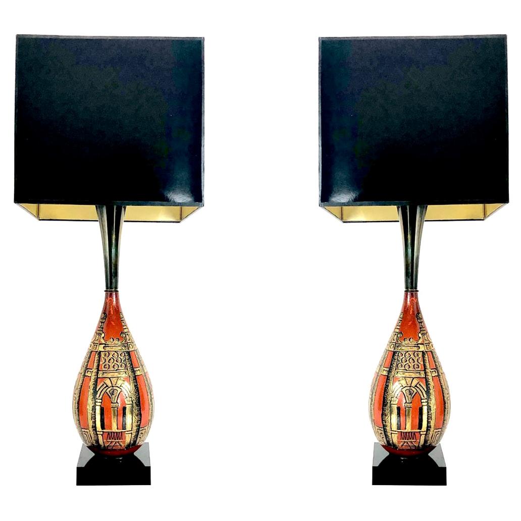 Pair of Gourd Asian Table Lamps