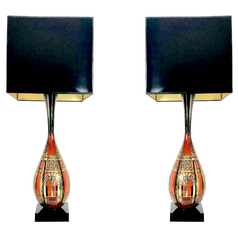 Pair Of Gourd Asian Table Lamps At 1stdibs, Asian Table Lamps