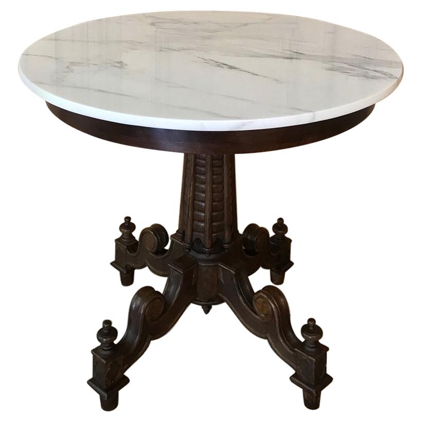 Antique Biedermeir Walnut Marble Top Center Table