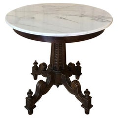 Antique Biedermeir Walnut Marble Top Center Table