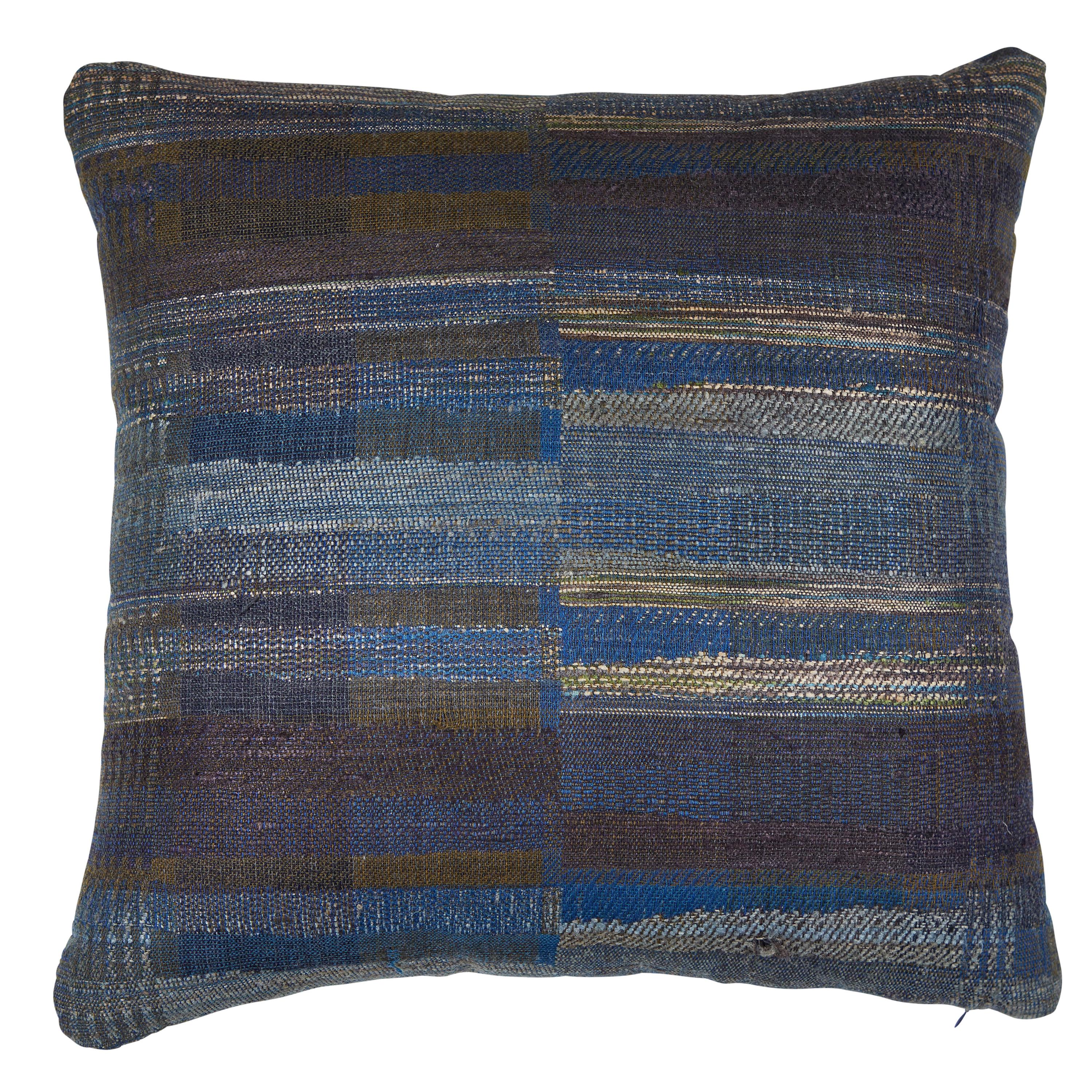 Indian Handwoven Pillow Midnight Stripes For Sale