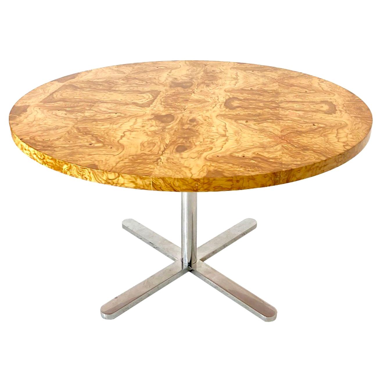 Round Burl Wood Dining Table with Star Pedestal Base in the Style of Pace