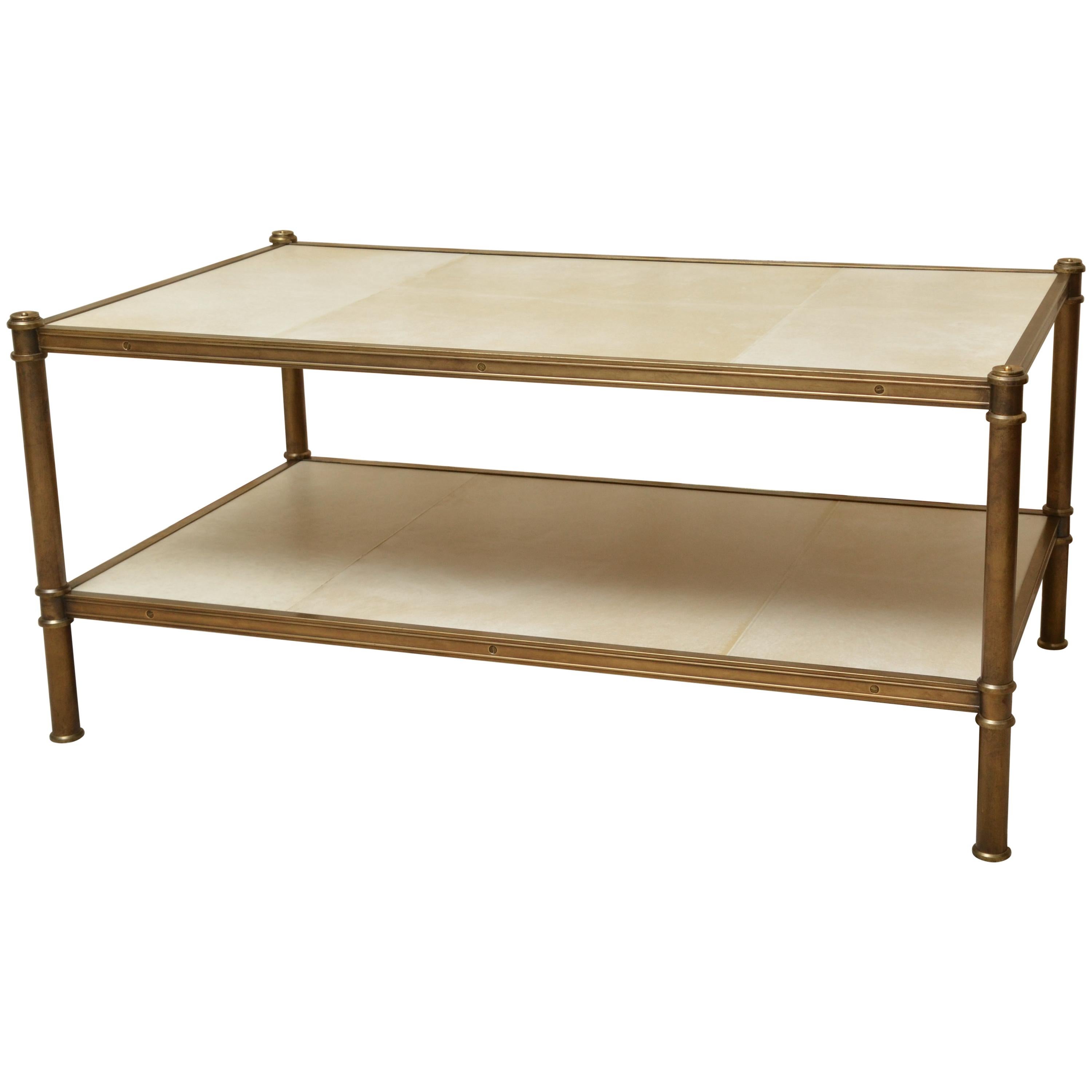 Parchment and Brass Two-Tier Coffee Table