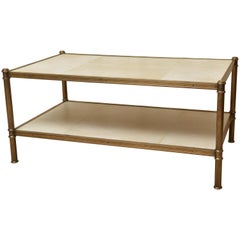Used Parchment and Brass Two-Tier Coffee Table