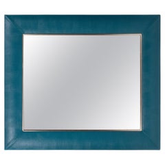Teal Lizard Embossed Leather Framed Mirror with Gold Detailing
