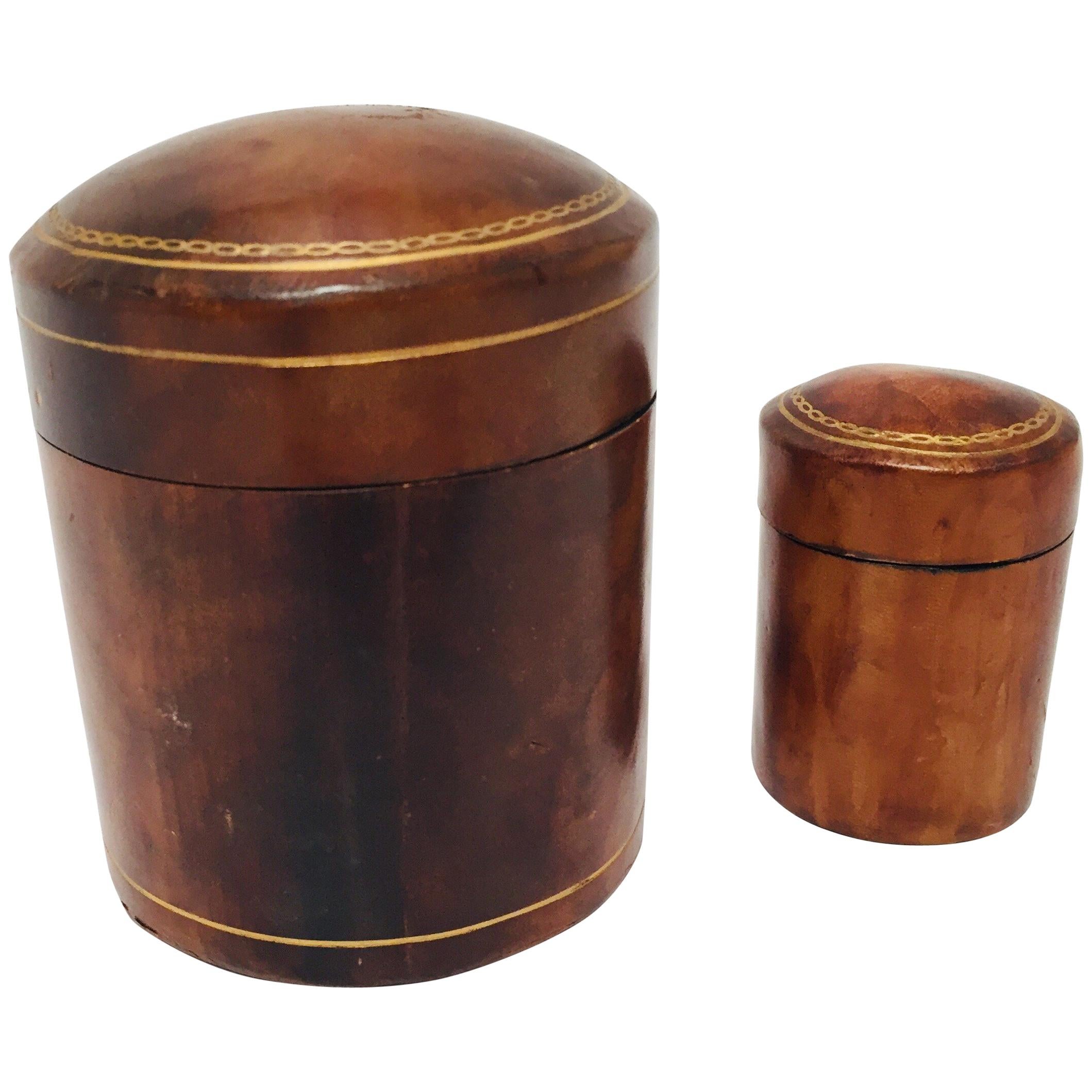 Set of Two Vintage Florentine Leather Snuff Boxes