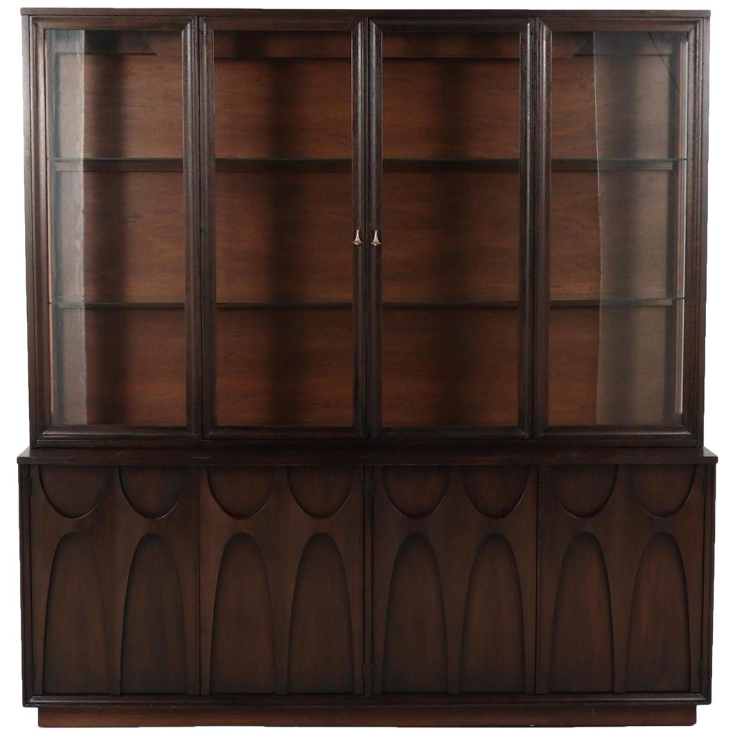 Sculpted Brasilia Walnut Credenza by Broyhill with Detachable China Hutch
